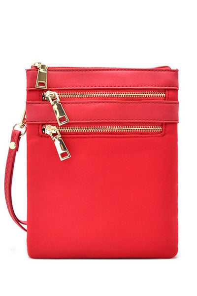 Multi zip pocket nylon twill cross body bag