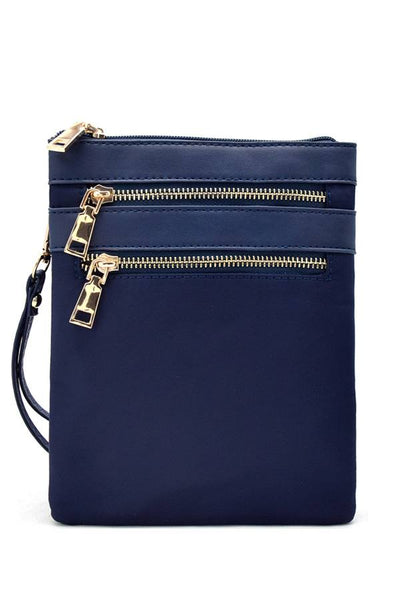 Multi zip pocket nylon twill cross body bag