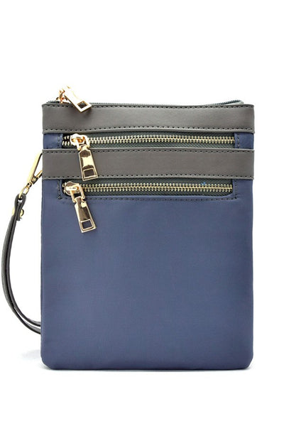 Multi zip pocket nylon twill cross body bag
