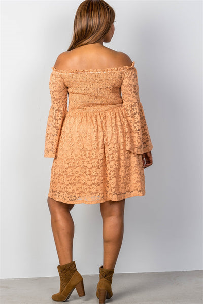 Ladies Fashion Plus Size Floral Lace Off-The-Shoulder Dress