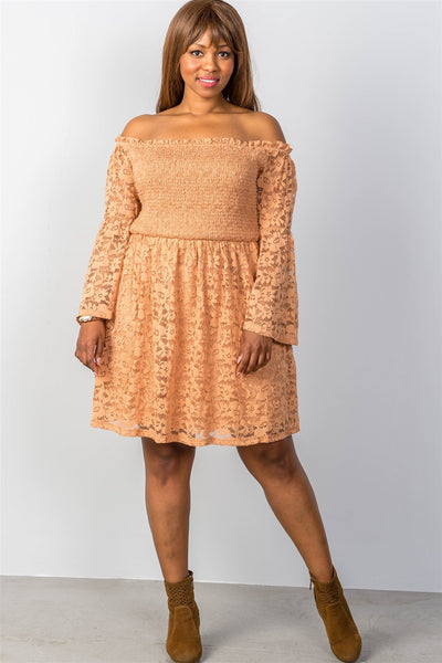 Ladies Fashion Plus Size Floral Lace Off-The-Shoulder Dress