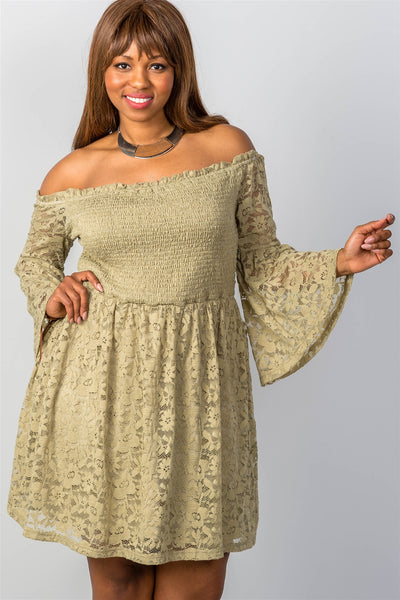 Ladies Fashion Plus Size Floral Lace Off-The-Shoulder Dress