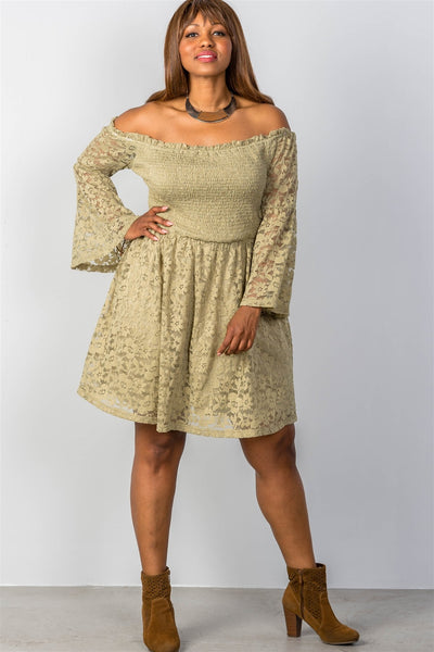 Ladies Fashion Plus Size Floral Lace Off-The-Shoulder Dress