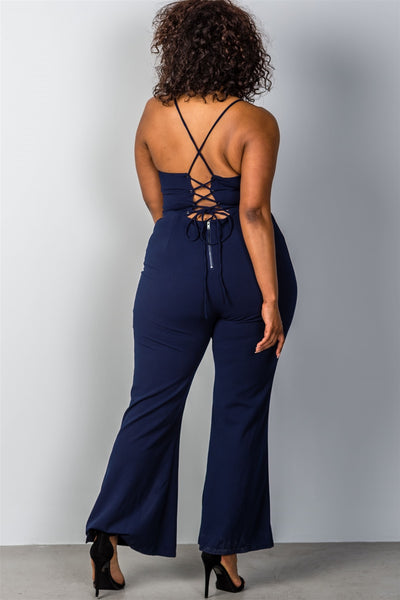 Ladies Fashion Plus Size Lace Up Split Leg Plus Size Jumpsuit