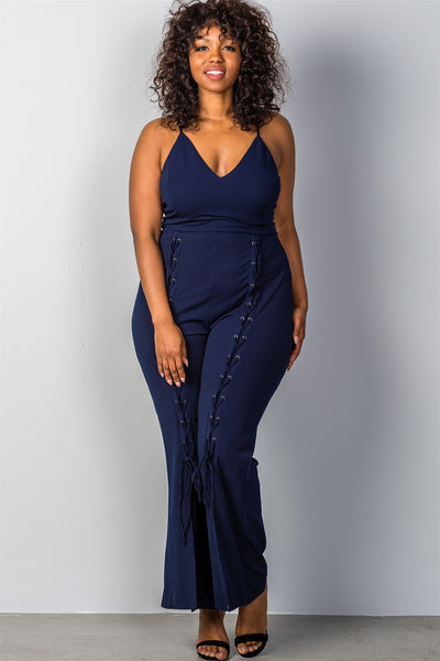 Ladies Fashion Plus Size Lace Up Split Leg Plus Size Jumpsuit