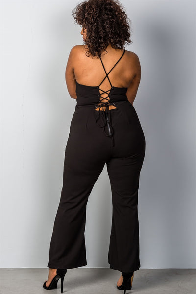 Ladies Fashion Plus Size Lace Up Split Leg Plus Size Jumpsuit