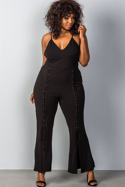 Ladies Fashion Plus Size Lace Up Split Leg Plus Size Jumpsuit