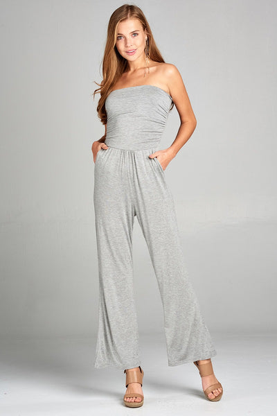 Ladies Fashion Tube Top Long Wide Leg Rayon Spandex Jumpsuit