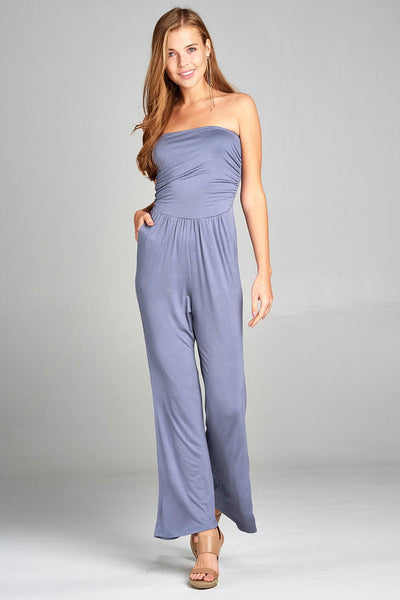 Ladies Fashion Tube Top Long Wide Leg Rayon Spandex Jumpsuit
