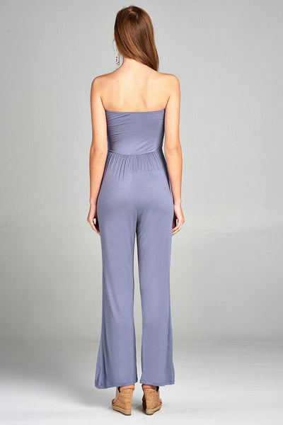 Ladies Fashion Tube Top Long Wide Leg Rayon Spandex Jumpsuit
