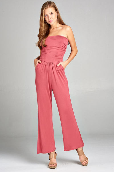Ladies Fashion Tube Top Long Wide Leg Rayon Spandex Jumpsuit