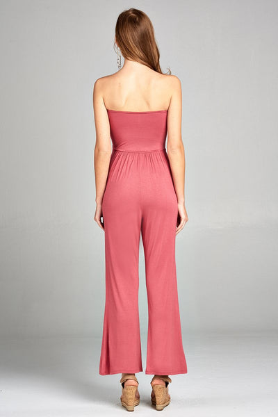 Ladies Fashion Tube Top Long Wide Leg Rayon Spandex Jumpsuit