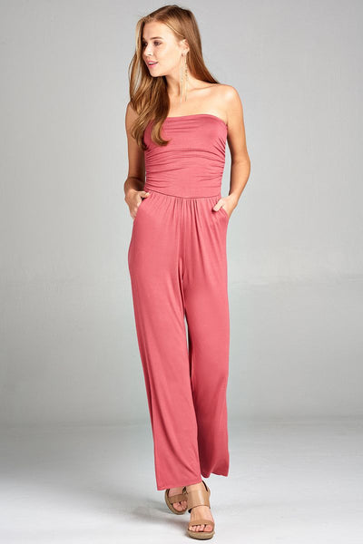 Ladies Fashion Tube Top Long Wide Leg Rayon Spandex Jumpsuit