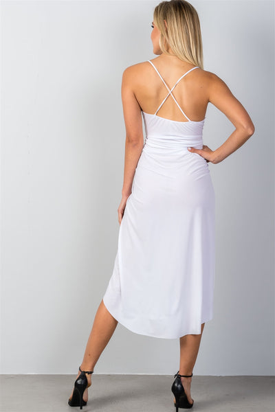 Ladies Fashion White Hi-Low Deep Plunge Summer Dress