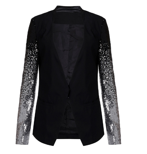 Fashion Women Jacket Coat 2016 Blazers Suit Spring Autumn Long Sleeve Lapel Silver Black Sequin Elegant Blazer