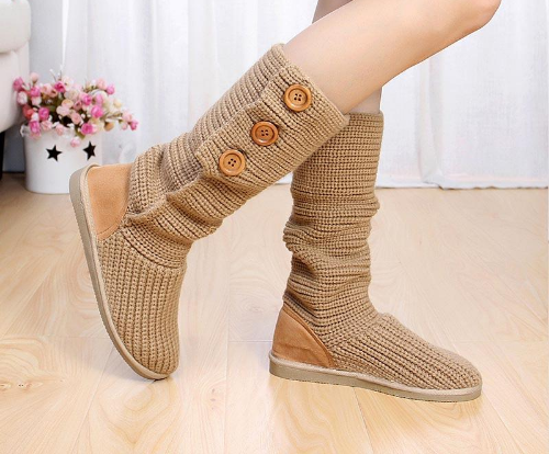 Two Ways Wear 2016 New Women Knitted Snow Boots Autumn Winter Keep Warm Rubber Sole Flat With Shoes Fashion Button Ankle Boots