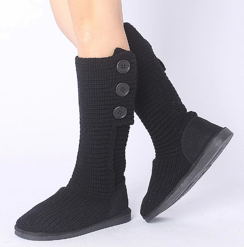Two Ways Wear 2016 New Women Knitted Snow Boots Autumn Winter Keep Warm Rubber Sole Flat With Shoes Fashion Button Ankle Boots