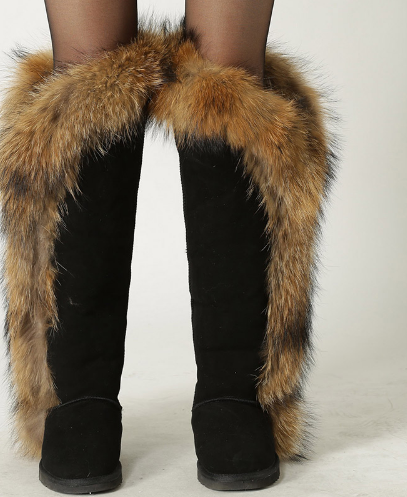 Fox Fur Tall Thigh Winter Long Snow Boots