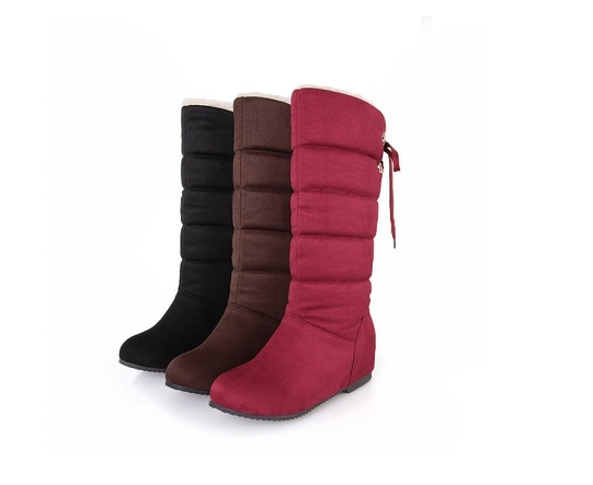 New Women Nubuck Leather Snow Boots Casual Winter Shoes Waterproof Thick Warm Fur Inside Mid-Calf Boots
