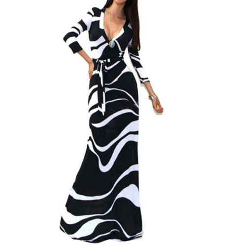 Summer Fashion Sexy Deep V Dress Women Package Hip Maxi Dress Fashion Long Printed Dress Women Club Dress Vestido