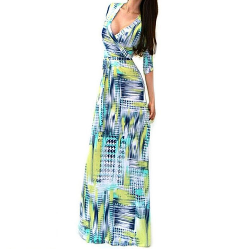 Summer Fashion Sexy Deep V Dress Women Package Hip Maxi Dress Fashion Long Printed Dress Women Club Dress Vestido