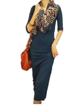 V-neck Maxi Tight Knit Long Dress