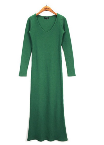 V-neck Maxi Tight Knit Long Dress