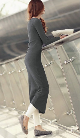 V-neck Maxi Tight Knit Long Dress