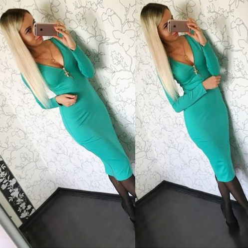 Autumn Women Warm Dress Casual Long Sleeve Party Dresses Slim Fashion Black Zipper Bodycon Dress