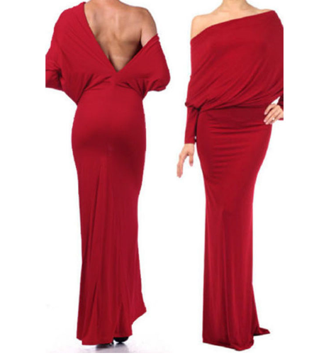 Fall Fashion Women Long Dress Evening Elegant Bodycon Party Dresses Backless Slash Neck Cotton Long Sleeve Maxi Dress Gown