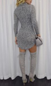 High Neck Sexy Bodycon Dress Grey