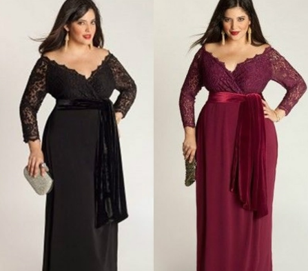 Plus Size Lace Dress V-neck Maxi Evening Dress