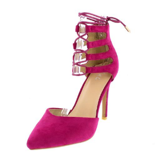 HOT PINK LACE UP CUT OUT HEEL