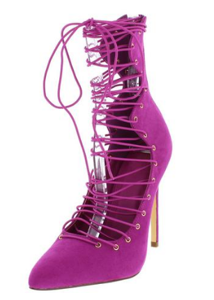 PURPLE POINTED TOE LACE UP STILETTO HEEL