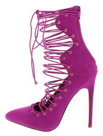 PURPLE POINTED TOE LACE UP STILETTO HEEL