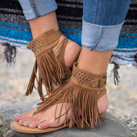 Shop Clearance Items Online Women Bohemian Sandals Flat Sandals Tassels Casual Summer Shoes