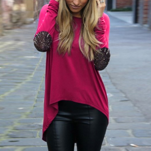 Women Loose Long Sleeve Blouses Shirts Glitter Patchwork Casual Blouse Pullover Plus Size Tops