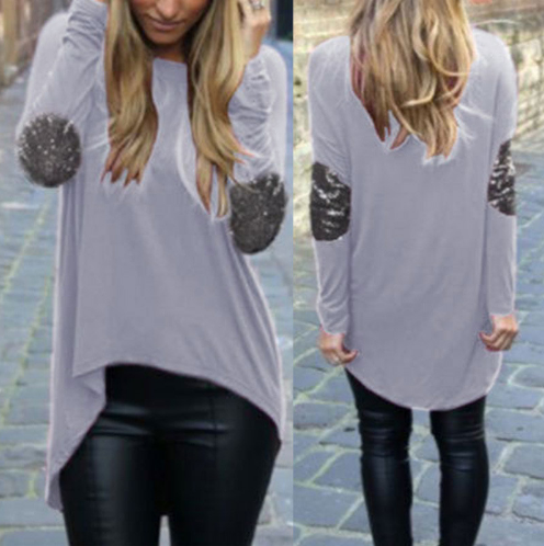 Women Loose Long Sleeve Blouses Shirts Glitter Patchwork Casual Blouse Pullover Plus Size Tops
