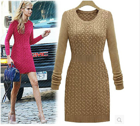Women Knitted Sweater Pullovers Dress Flower Knitted Sweater Dress