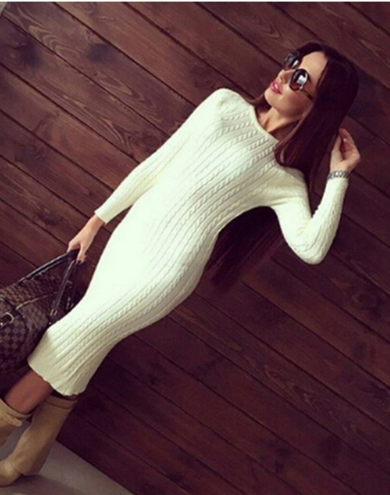 Back Slit Sweater Dress Solid Long Jumper  Sweater Dress
