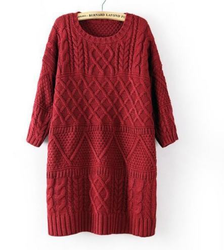 Women Vintage Twist Split Round Neck Half sleeve Sweater Dress Ladies Autumn Winter Cable Knitted Dress