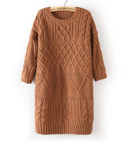 Women Vintage Twist Split Round Neck Half sleeve Sweater Dress Ladies Autumn Winter Cable Knitted Dress
