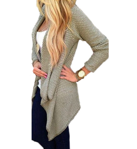 Casual Loose Knit Waterfall Cardigan Jacket Long Sleeve Irregular Sweater Coat
