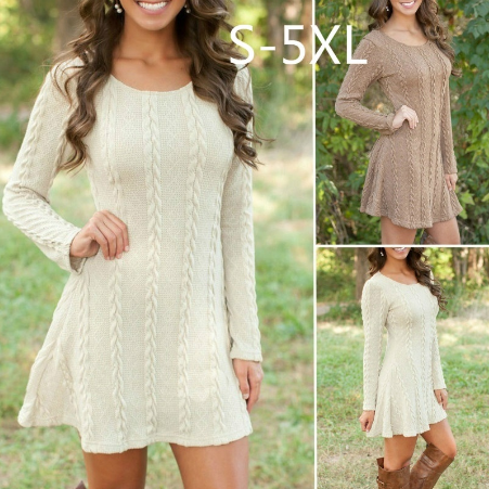 Winter Women  Knitted Sweaters Long Slim Sweater Dresses
