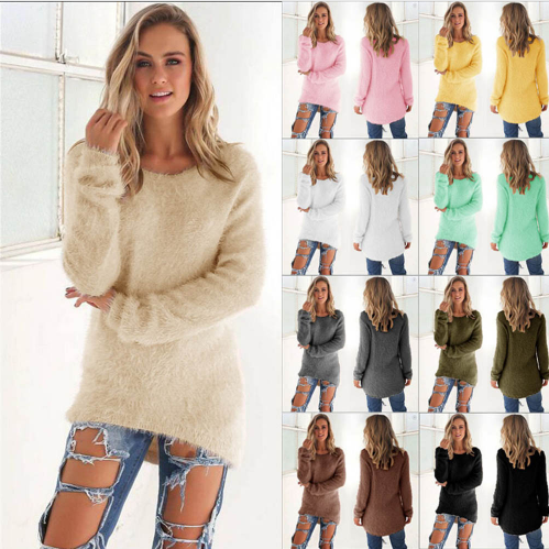 Women Autumn Winter Fleece Warm Sweaters Long Sleeve Solid Jumper Pullover Tops Bottoming Blouse Shirts