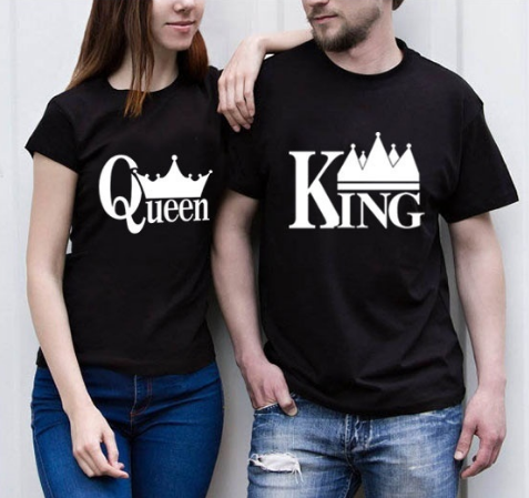 King and Queen Couple Short Sleeve Shirts Letter Printing Couple Tops Hip-hop Couple T-shirt
