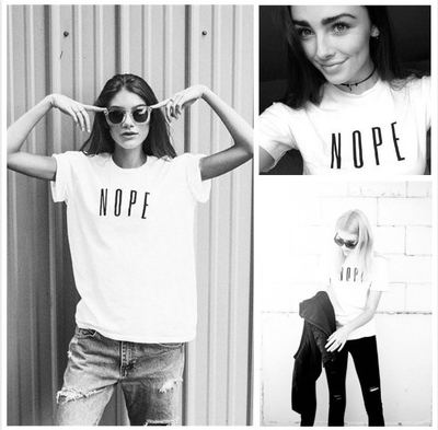 Summer Fashion White Grey Graphic T-shirt Women Loose Cotton Tops Tees Printed NOPE