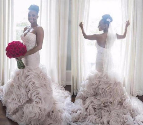 Sweetheart Court Train Mermaid Wedding Gowns Ruffles Organza Bridal Dress