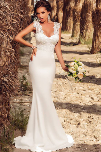 White Embroidered Lace Wedding Party Dress