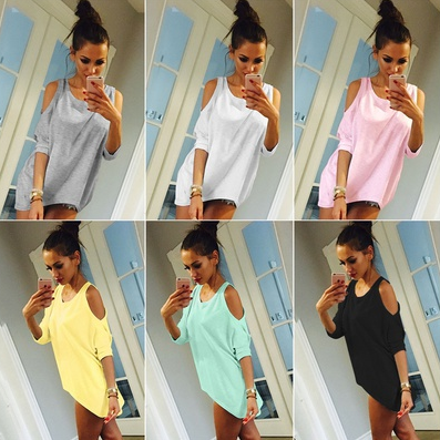 Sexy Womens Casual Loose T Shirt Lady Sexy Off Shoulder Tops Female Mini Short T-shirt Dress